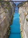 View from the bridge to the boats and yachts passing through the Corinth Canal from a sunny day on Peloponnese in Greece Royalty Free Stock Photo