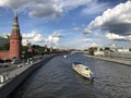 View from the bridge to the Kremlin and Moscow-rivers.