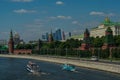 View from the bridge to the Kremlin wall and Moscow river Royalty Free Stock Photo