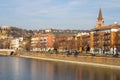 Winter landscape in Verona, Italy, city view from the bridge. Verona, Italy - Image Royalty Free Stock Photo