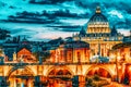 View on Bridge Vittorio Emanuele II Ponte Vittorio Emanuele II and Vatican city St. Peter`s Basilica Basilica di San Pietro a Royalty Free Stock Photo