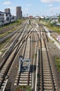 View from the Bridge Warschauer Bruecke to the direction of the Station Ostbahnhof in Berlin Royalty Free Stock Photo