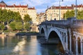 View bridge Wilson in summer on river Rhone Lyon France