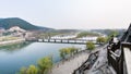 view with Bridge on Yi river and Longmen Grottoes Royalty Free Stock Photo