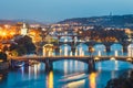 Bridges with historic Charles Bridge and Vltava river at night in Prague Royalty Free Stock Photo