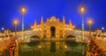 View of bridges and lights in Spain Square at evening, landmark in Renaissance Revival style, Seville, Andalusia, Spain Royalty Free Stock Photo