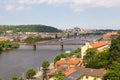 View bridges river and of the historical center Prague
