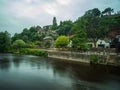 View of Bridgnorth from the river Severn, long exposure. Bridgnorth, Shropshire, UK. Royalty Free Stock Photo