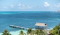 View of bright blue ocean and blue sky. Tropical paradise, Caribbean sea, Cancun Mexico.