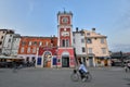 View on bright building exteriors of Coastal town of Rovinj, Istria, Croatia. Rovinj - beautiful antique city. Cororful building