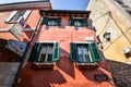 View on bright building exteriors of Coastal town of Rovinj, Istria, Croatia. Rovinj - beautiful antique city. Cororful building