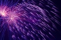 view on bright fireworks in night sky Royalty Free Stock Photo