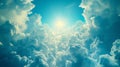 A view of a bright sun shining through clouds in the sky, AI Royalty Free Stock Photo