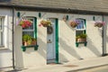 View of brightly Irish house front with traditional colored england entrance door. Royalty Free Stock Photo