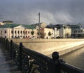 View of the brightly lit river embankment from the bridge Royalty Free Stock Photo