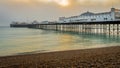 A view of the Brighton Pier on a lovely winter evening just before sunset from the pebble beach