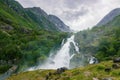 View of Briksdalsbreen glacier and Briksdalselva river (Norway) Royalty Free Stock Photo