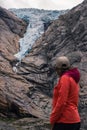 View of Briksdalsbreen glacier and Briksdalselva river (Norway) Royalty Free Stock Photo