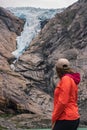 View of Briksdalsbreen glacier and Briksdalselva river (Norway) Royalty Free Stock Photo