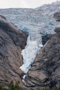 View of Briksdalsbreen glacier and Briksdalselva river (Norway) Royalty Free Stock Photo