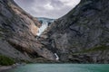 View of Briksdalsbreen glacier and Briksdalselva river (Norway) Royalty Free Stock Photo