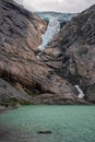 View of Briksdalsbreen glacier and Briksdalselva river (Norway) Royalty Free Stock Photo