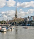 A view of Bristol Docks with the Church of St Mary Redcliffe