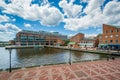 View of Broadway Pier and waterfront in Baltimore, Maryland