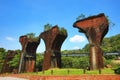 View of broken bridge with train track