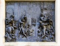 Bronze plaque at statue The Rape of the Sabine Women by Giambologna at Loggia dei Lanzi in Florence, Italy Royalty Free Stock Photo