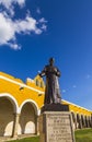 View of the bronze statue of Pope Juan Pablo Segundo, who in 1993 visited the city of Izamal in Yucatan Royalty Free Stock Photo