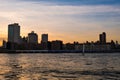 View of the Brooklyn bridge during a dusk from East river. Royalty Free Stock Photo