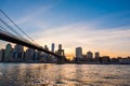 View of the Brooklyn bridge during a dusk from East river. Royalty Free Stock Photo