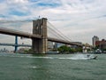 Brooklyn Bridge on East River with Harbor Patrol Police Boat Royalty Free Stock Photo