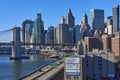 A view of Brooklyn Bridge and the skyscrapers of Lower Manhattan, seen from the north-east