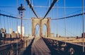 view from Brooklyn bridge to skyline of New York with twin towers Royalty Free Stock Photo