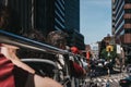 View of Brooklyn street in New York from the top of tourist bus.