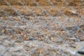 View of the brown earth through a metal wicker iron grid netting net. The background. Texture Royalty Free Stock Photo