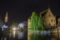 View on Bruges old town and Belfry tower, Bruges, Belgium at night Royalty Free Stock Photo