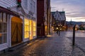 View of the Bryggen, at night with beautiful illumination, Bergen, Norway Royalty Free Stock Photo