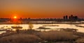 View of Bucharest from Vacaresti delta on sunshine Royalty Free Stock Photo