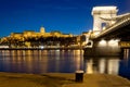 View of Buda Castle and Chain Bridge, Budapest, Hungary Royalty Free Stock Photo