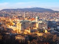 View of Buda Castle from Gellert Hill on sunny evening, Budapest, Hungary, Europe, UNESCO World Heritage Site Royalty Free Stock Photo