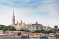 Buda Castle with St. Matthias cathedral and Fishermen`s Bastion in Budapest Royalty Free Stock Photo