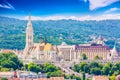 View of Buda side of Budapest with St. Matthias church and Fishermen`s Bastion. Summer sunny day