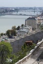 view budapest danube parliament royal palace rooftops blue sky crossing trees buda buildings panoramic historic pest river brid Royalty Free Stock Photo