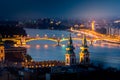 View of Budapest at Night from Fisherman`s Bastion Royalty Free Stock Photo