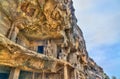 View of Buddhist monuments at Ellora Caves. UNESCO world heritage site in Maharashtra, India