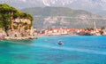 View of Budva old town from the sea in a beautiful day, Montenegro