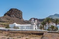 View of the building of the church Ermita Nuestra Sra. De las Nieves, Puerto las Nieves, Las Palmas, Spain. Copy space for text